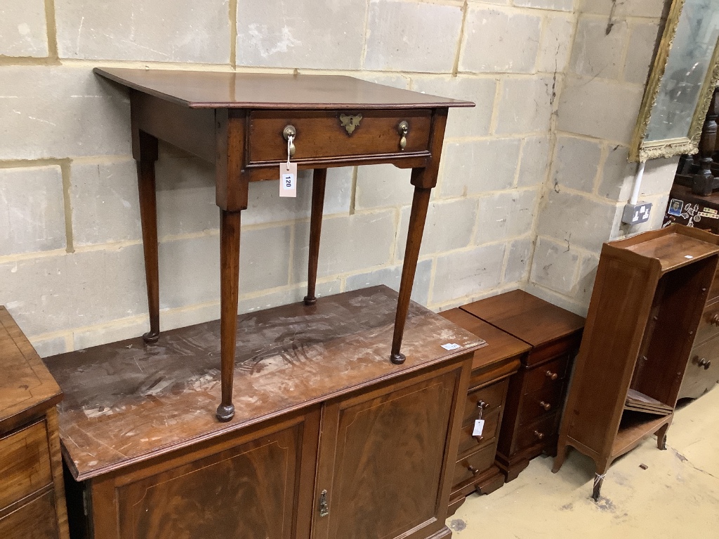 A Georgian style oak side table, fitted single drawer, on pad feet, width 76cm, depth 53cm, height 72cm W 75cm